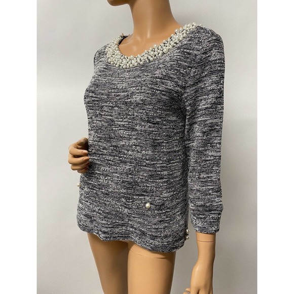 Karl Lagerfeld women top tweed grey with Pearl beads size S - Picture 6 of 12